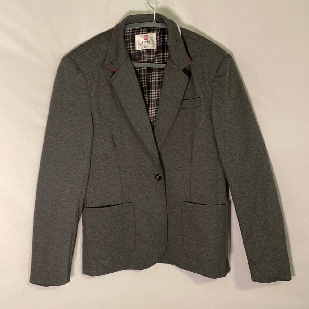 H2H Blazer Knit Blazer Jacket Gray Stretch Women Medium Work Career Academia